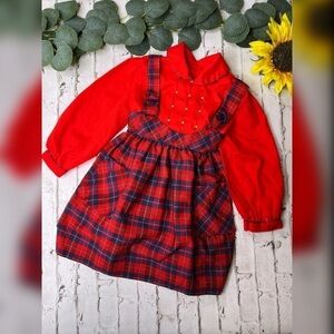 Polly Flinders Smocked Dress Vintage 80’s Red Navy Plaid 4